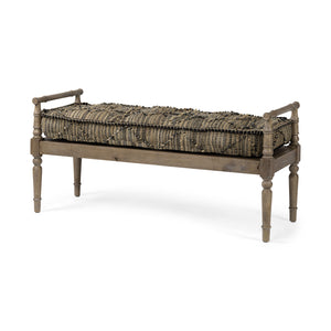 HomeRoots Rectangular Indian Mango Woodlight Brown And Grey W Jute Patterned Top Accent Bench 376192-HOMEROOTS 376192