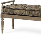 HomeRoots Rectangular Indian Mango Woodlight Brown And Grey W Jute Patterned Top Accent Bench 376192-HOMEROOTS 376192