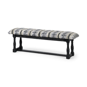 HomeRoots Rectangular Indian Mango Woodblack W Woven-Leather Cushion Top Accent Bench 376194-HOMEROOTS 376194