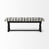 HomeRoots Rectangular Indian Mango Woodblack W Woven-Leather Cushion Top Accent Bench 376194-HOMEROOTS 376194