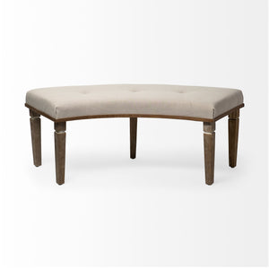 HomeRoots Solid Wood Curved Beige Upholstered Bench 376197-HOMEROOTS 376197