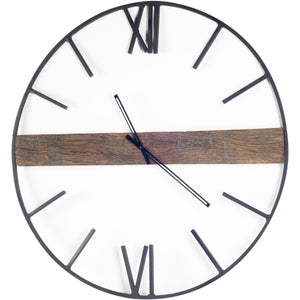 HomeRoots 36" Round Oversize Industrial Stylewall Clock With Roman Numerals At 6 And 12 O Clock 376237-HOMEROOTS 376237