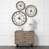 31.5" Whitewash Brown Round Modern Farm Wall Clock