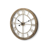 25" Whitewash Brown Round Modern Farm Wall Clock