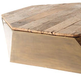 HomeRoots Hexagon Hinged Solid Wood Brass Metal Coffee Table W Storage 376274-HOMEROOTS 376274