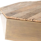 HomeRoots Hexagon Hinged Solid Wood Brass Metal Coffee Table W Storage 376274-HOMEROOTS 376274