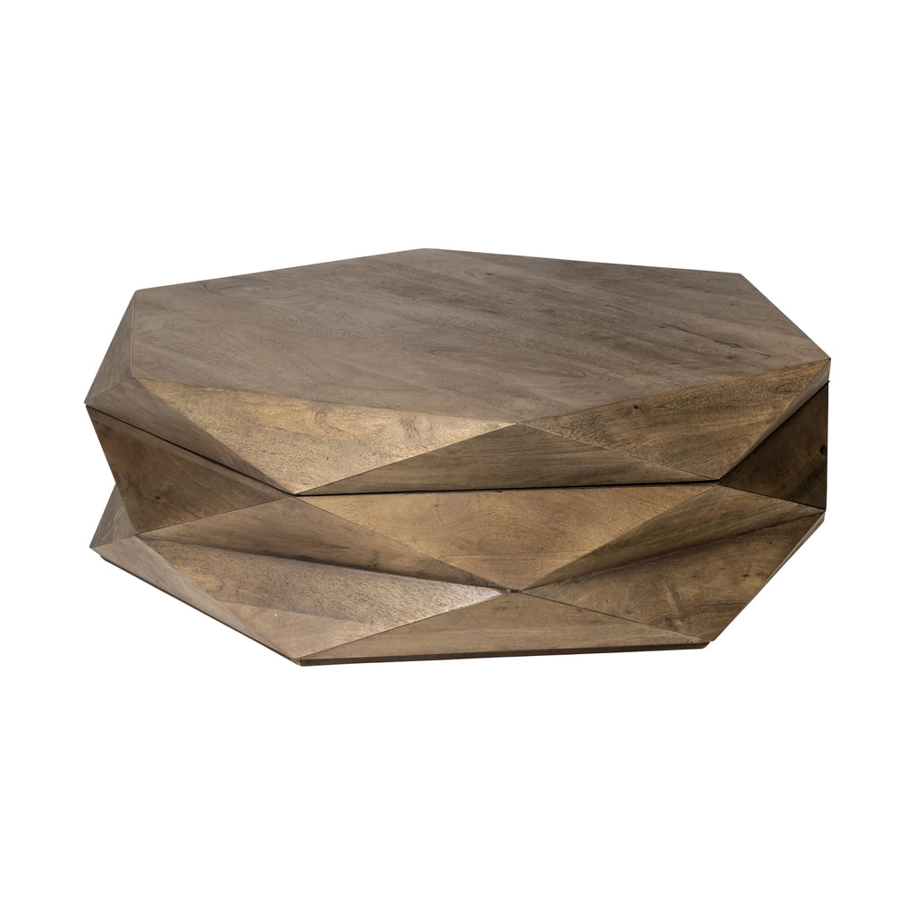 HomeRoots Hexagonal Hinged Solid Wood Top And Base Coffee Table 376278-HOMEROOTS 376278