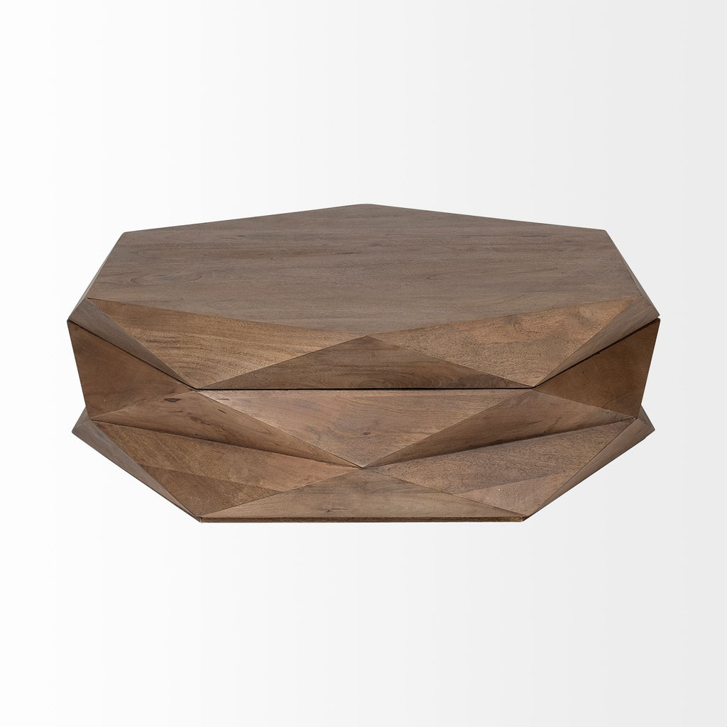 HomeRoots Hexagonal Hinged Solid Wood Top And Base Coffee Table 376278-HOMEROOTS 376278