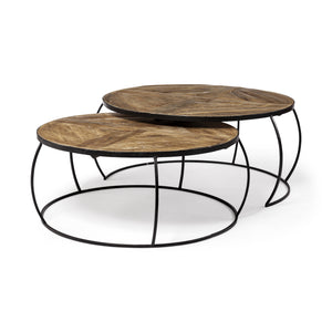 HomeRoots S2 41" & 38" Round Wood Top Nesting Coffee Tables 376285-HOMEROOTS 376285