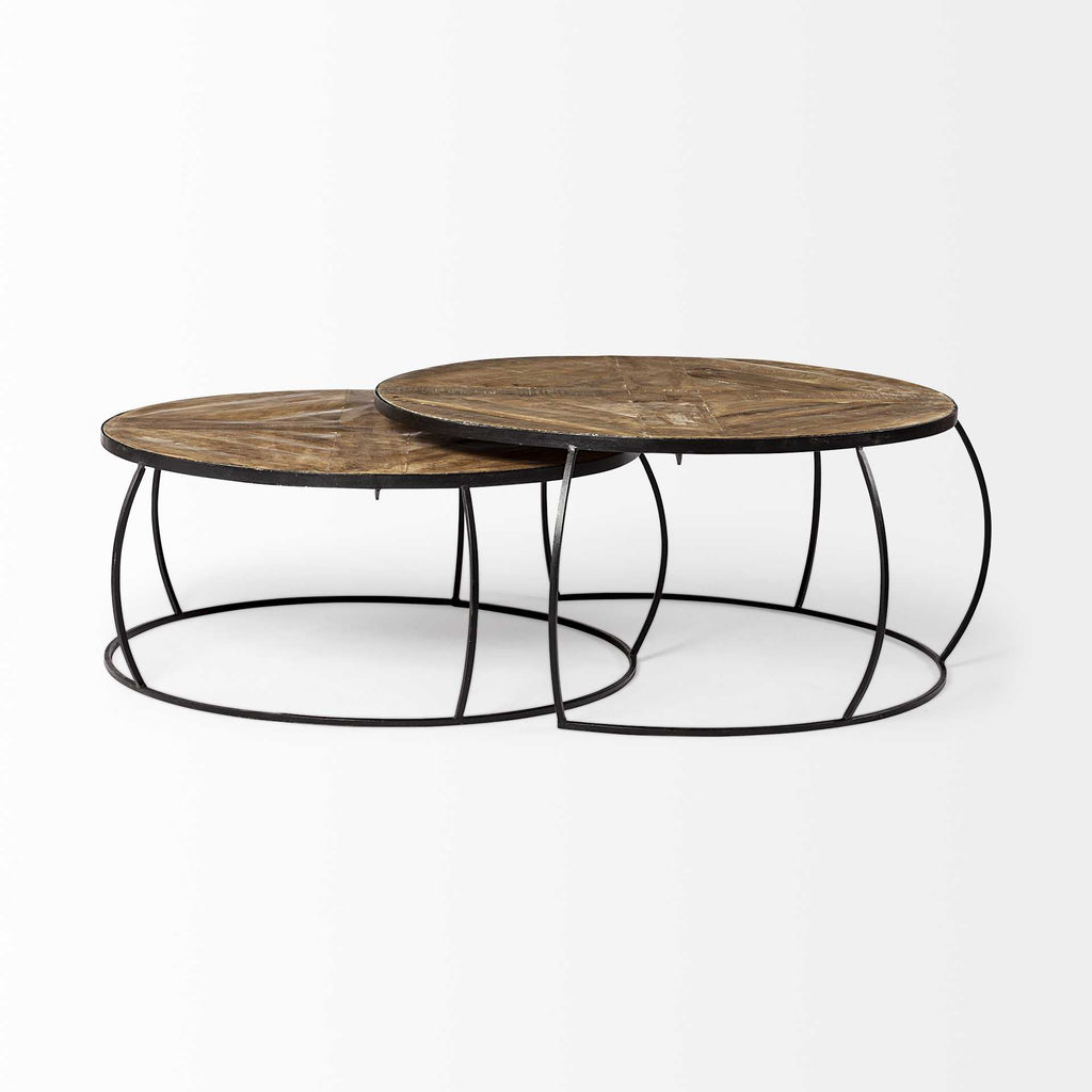 HomeRoots S2 41" & 38" Round Wood Top Nesting Coffee Tables 376285-HOMEROOTS 376285