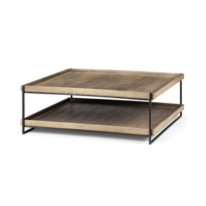 HomeRoots Rectangular Solid Wood Top Table And  Black Metal Frame Two Tier Coffee Table 376289-HOMEROOTS 376289