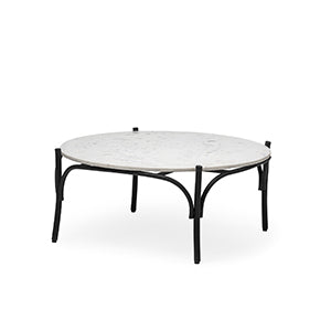 HomeRoots 36" Round White Marble Top Black And Metal Base Coffee Table 376297-HOMEROOTS 376297