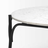 HomeRoots 36" Round White Marble Top Black And Metal Base Coffee Table 376297-HOMEROOTS 376297