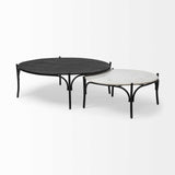 HomeRoots 36" Round White Marble Top Black And Metal Base Coffee Table 376297-HOMEROOTS 376297