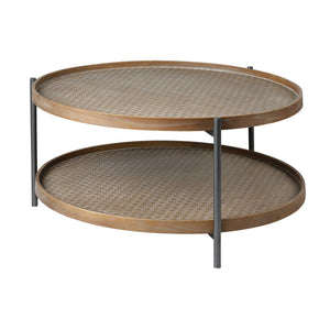 HomeRoots 33" Round Black Wood And Metal Frame Two Tier Coffee Table 376300-HOMEROOTS 376300