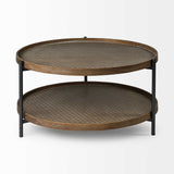 HomeRoots 33" Round Black Wood And Metal Frame Two Tier Coffee Table 376300-HOMEROOTS 376300