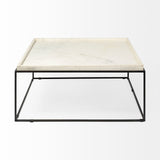 HomeRoots Square White Marble Top And Black Metal Base Coffee Table 376304-HOMEROOTS 376304