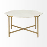 HomeRoots Hexagon White Marble Top And Gold Metal Base Coffee Table 376305-HOMEROOTS 376305