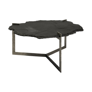 HomeRoots Irregular Live-Edge Slat Wflat Iron Base Coffee Table Top 376308-HOMEROOTS 376308