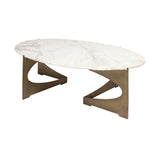 HomeRoots Oval Marble Top And Gold Metal Base Coffee Table 376309-HOMEROOTS 376309