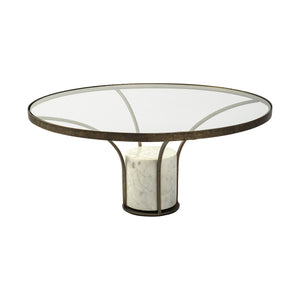 HomeRoots 36" Round Glass Top Metal And Marble Pedestal Coffee Table 376310-HOMEROOTS 376310