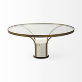 HomeRoots 36" Round Glass Top Metal And Marble Pedestal Coffee Table 376310-HOMEROOTS 376310