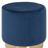 Round Modern Blue Velvet Ottoman with Gold Base