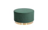 Round Modern Green Velvet Fabric Upholstered Ottoman with Gold Stainless Steel Base