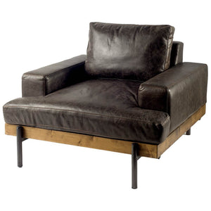 HomeRoots Dark Brown Moroccan Leather Wide Accent Chair With Wood And Black Iron Base 376350-HOMEROOTS 376350