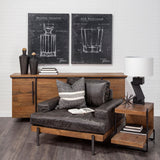 HomeRoots Dark Brown Moroccan Leather Wide Accent Chair With Wood And Black Iron Base 376350-HOMEROOTS 376350