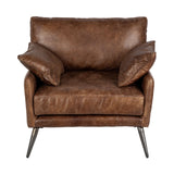 HomeRoots Espresso Brown Top-Grain Leather Wide Accent Chair With Wooden Frame And Iron Legs 376352-HOMEROOTS 376352