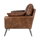 HomeRoots Espresso Brown Top-Grain Leather Wide Accent Chair With Wooden Frame And Iron Legs 376352-HOMEROOTS 376352