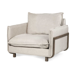 HomeRoots Cream Upholstered Fabric Seating Wide Accent Chair With Wooden Frame And Legs 376353-HOMEROOTS 376353