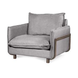 HomeRoots Gray Upholstered Fabric Seating Wide Accent Chair With Solid Wooden Frame And Lumbar Pillow 376355-HOMEROOTS 376355