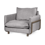 Gray Upholstered Fabric Seating Wide Accent Chair With Solid Wooden Frame And Lumbar Pillow