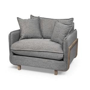 HomeRoots Castlerock Gray Upholstered Fabric Seating Wide Accent Chair With Wooden Frame And Lumbar Pillow 376356-HOMEROOTS 376356