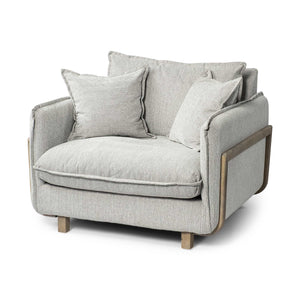 HomeRoots Frost Gray Upholstered Fabric Seating Wide Accent Chair With Wooden Frame And Lumbar Pillow 376357-HOMEROOTS 376357