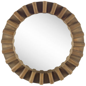 HomeRoots 26" Round Brown Wood Frame Wall Mirror 376377-HOMEROOTS 376377