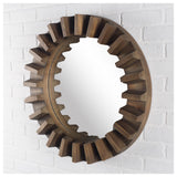 HomeRoots 26" Round Brown Wood Frame Wall Mirror 376377-HOMEROOTS 376377