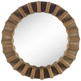 HomeRoots 26" Round Brown Wood Frame Wall Mirror 376377-HOMEROOTS 376377