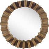 HomeRoots 26" Round Brown Wood Frame Wall Mirror 376377-HOMEROOTS 376377