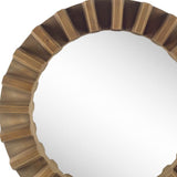 HomeRoots 26" Round Brown Wood Frame Wall Mirror 376377-HOMEROOTS 376377