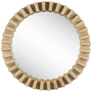 HomeRoots 35" Round Natural Brown Wood Frame Wall Mirror 376378-HOMEROOTS 376378