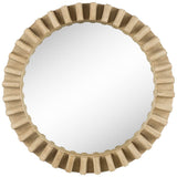 HomeRoots 35" Round Natural Brown Wood Frame Wall Mirror 376378-HOMEROOTS 376378