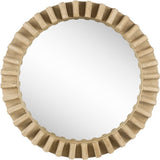 HomeRoots 35" Round Natural Brown Wood Frame Wall Mirror 376378-HOMEROOTS 376378