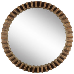 HomeRoots 44" Round Brown Wood Frame Wall Mirror 376393-HOMEROOTS 376393