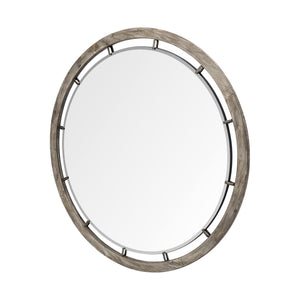 HomeRoots 46" Round Brown Wood Frame Wall Mirror 376394-HOMEROOTS 376394