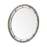 HomeRoots 46" Round Brown Wood Frame Wall Mirror 376394-HOMEROOTS 376394