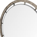 HomeRoots 46" Round Brown Wood Frame Wall Mirror 376394-HOMEROOTS 376394