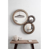 HomeRoots 35" Round Natural Wood Frame Wall Mirror 376398-HOMEROOTS 376398